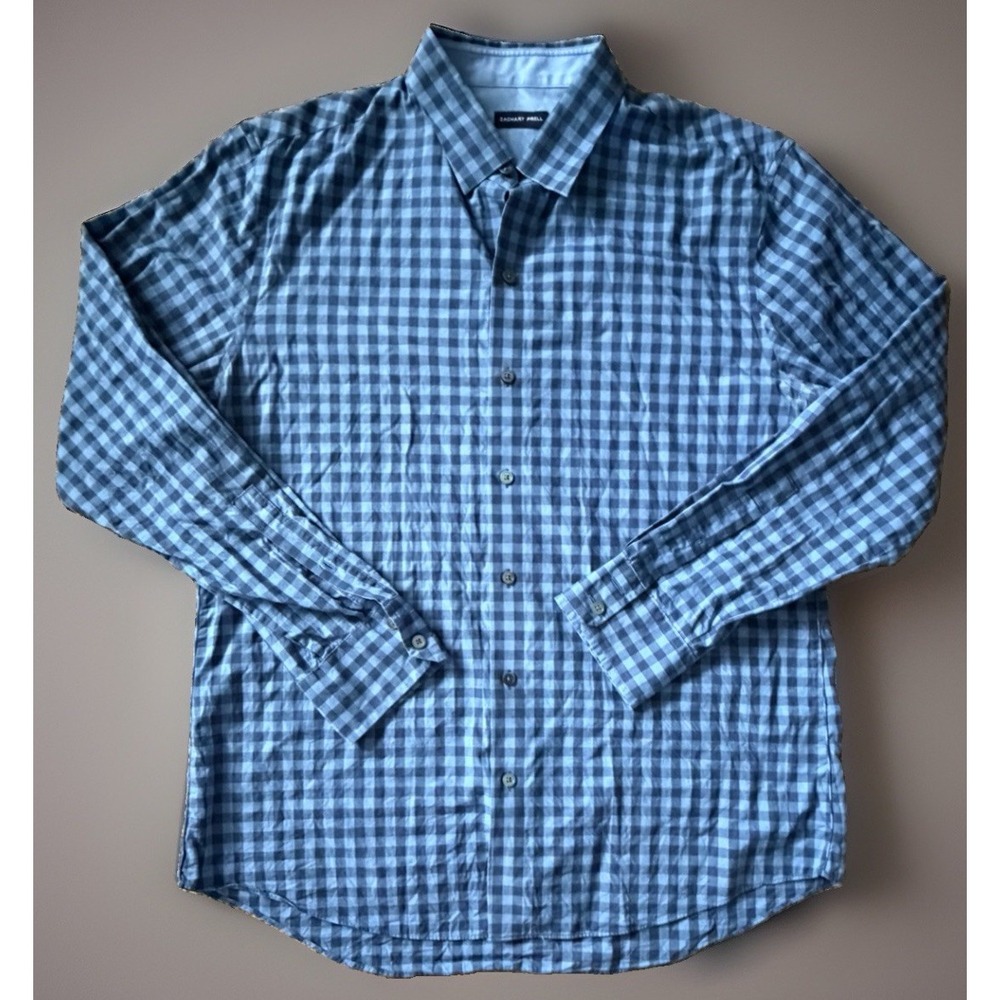 Zachary Prell Long Sleeve Button Up Shirt Blue Buffalo Check Plaid Large JBHS